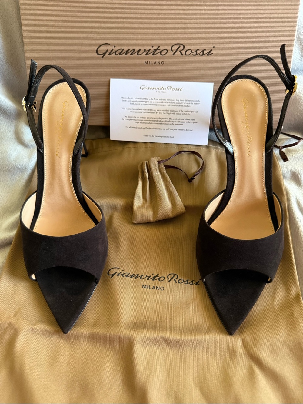 New Gianvito Rossi Camoscio
85MM Brown Suede Slingback Pumps size 39